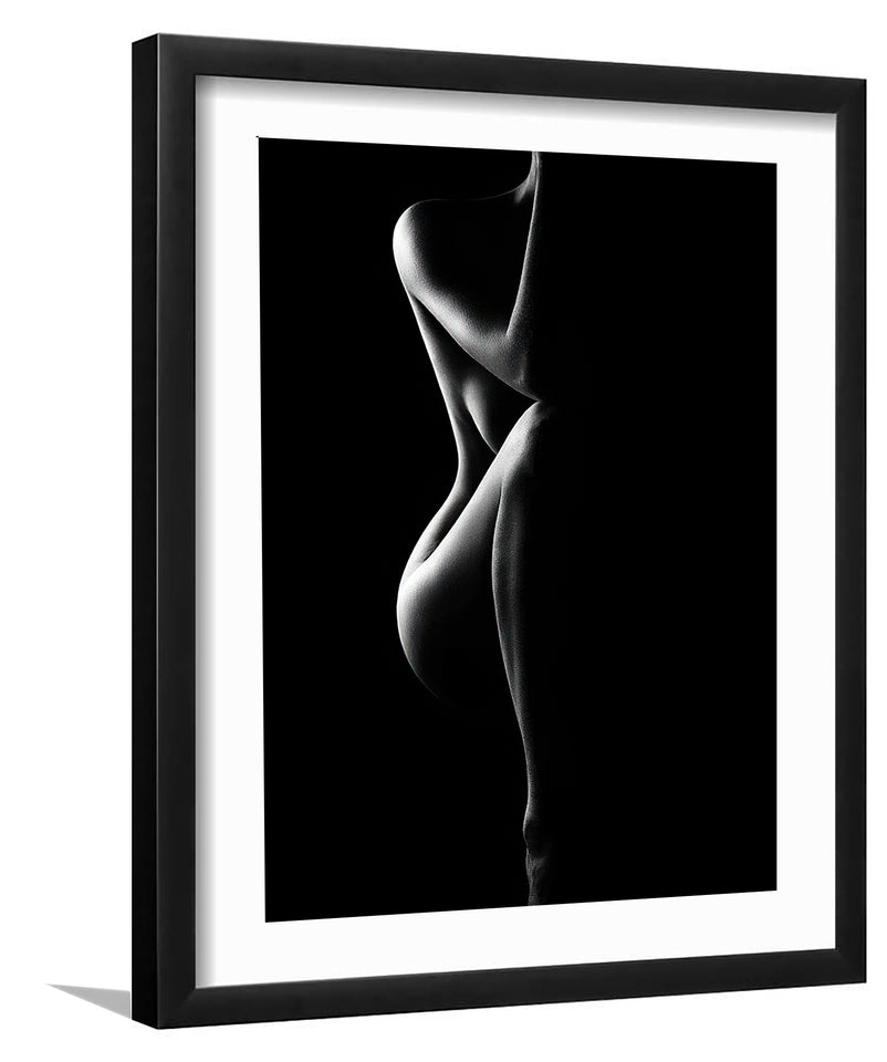 Silhouette Of Nude Woman-Black and white Art, Art Print, Plexiglass Cover