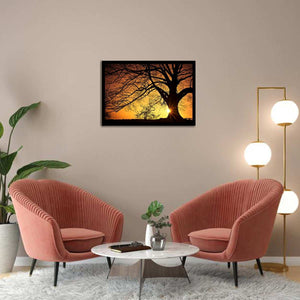 Silhouette of a Willow Tree in Sunset-Forest art, Art print, Plexiglass Cover