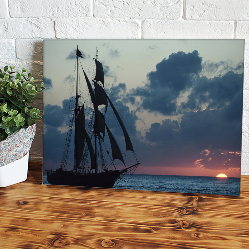Silhouette Of Sailing Ship At Sunset Canvas Wall Art - Canvas Prints, Prints For Sale, Painting Canvas,Canvas On Sale