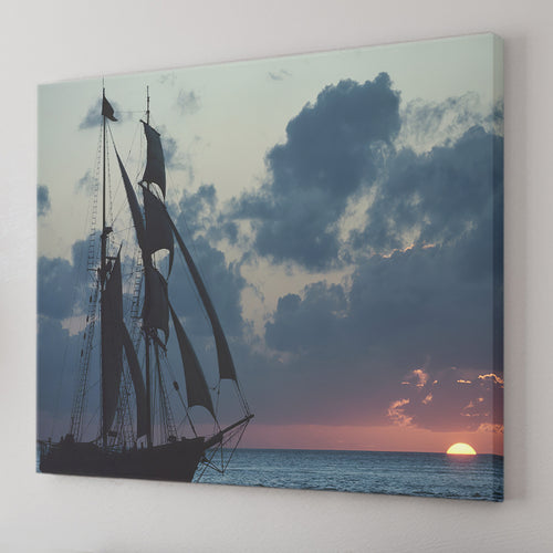 Silhouette Of Sailing Ship At Sunset Canvas Wall Art - Canvas Prints, Prints For Sale, Painting Canvas,Canvas On Sale