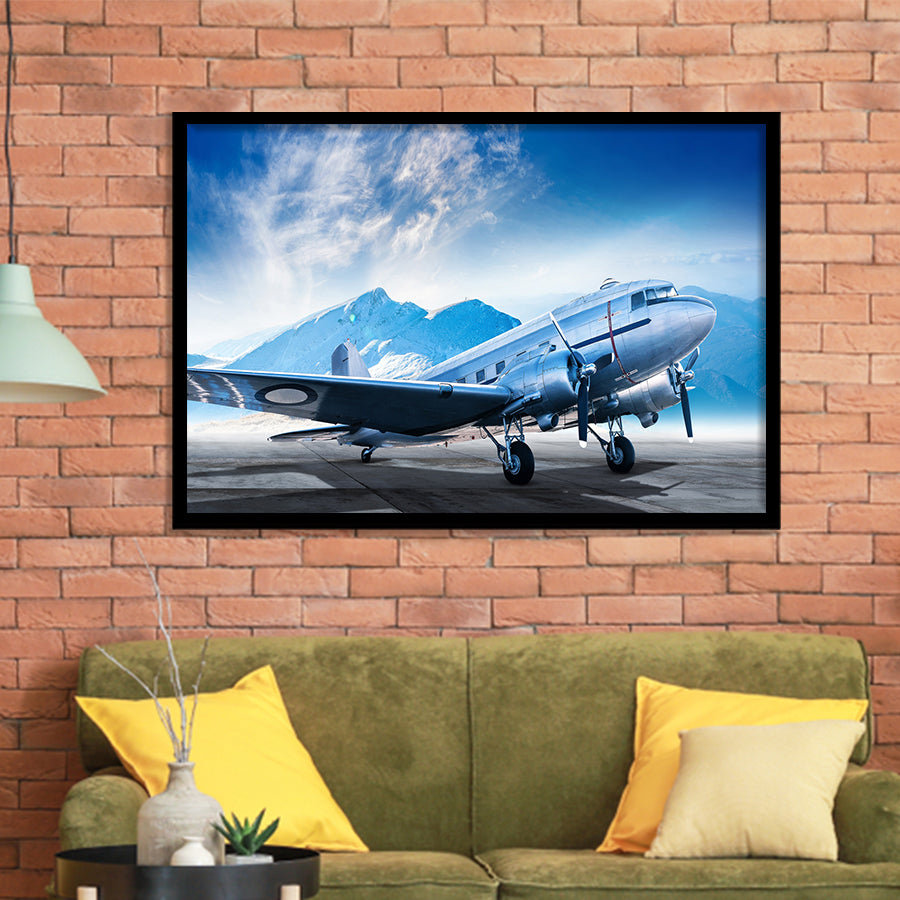 Silver Vintage Airplane Framed Art Prints Wall Decor - Painting Art, Framed Picture, Ready to Hang