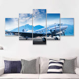 Silver Vintage Airplane 5 Piece Canvas Prints Wall Art Decor - Painting Canvas, Multi Panels
