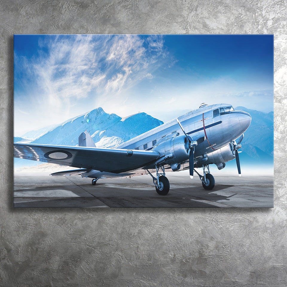 Silver Vintage Airplane Canvas Prints Wall Art Decor - Painting Canvas, Art Prints, Ready to Hang