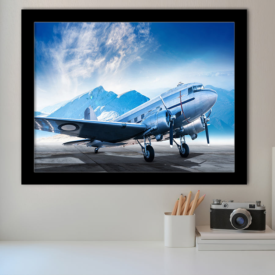 Silver Vintage Airplane Framed Art Prints Wall Decor - Painting Art, Framed Picture, Ready to Hang