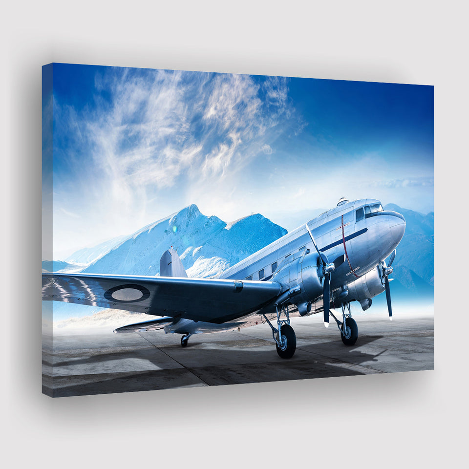 Silver Vintage Airplane Canvas Prints Wall Art Decor - Painting Canvas, Art Prints, Ready to Hang