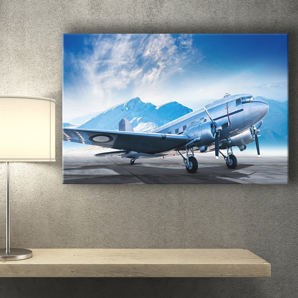 Silver Vintage Airplane Canvas Prints Wall Art Decor - Painting Canvas, Art Prints, Ready to Hang