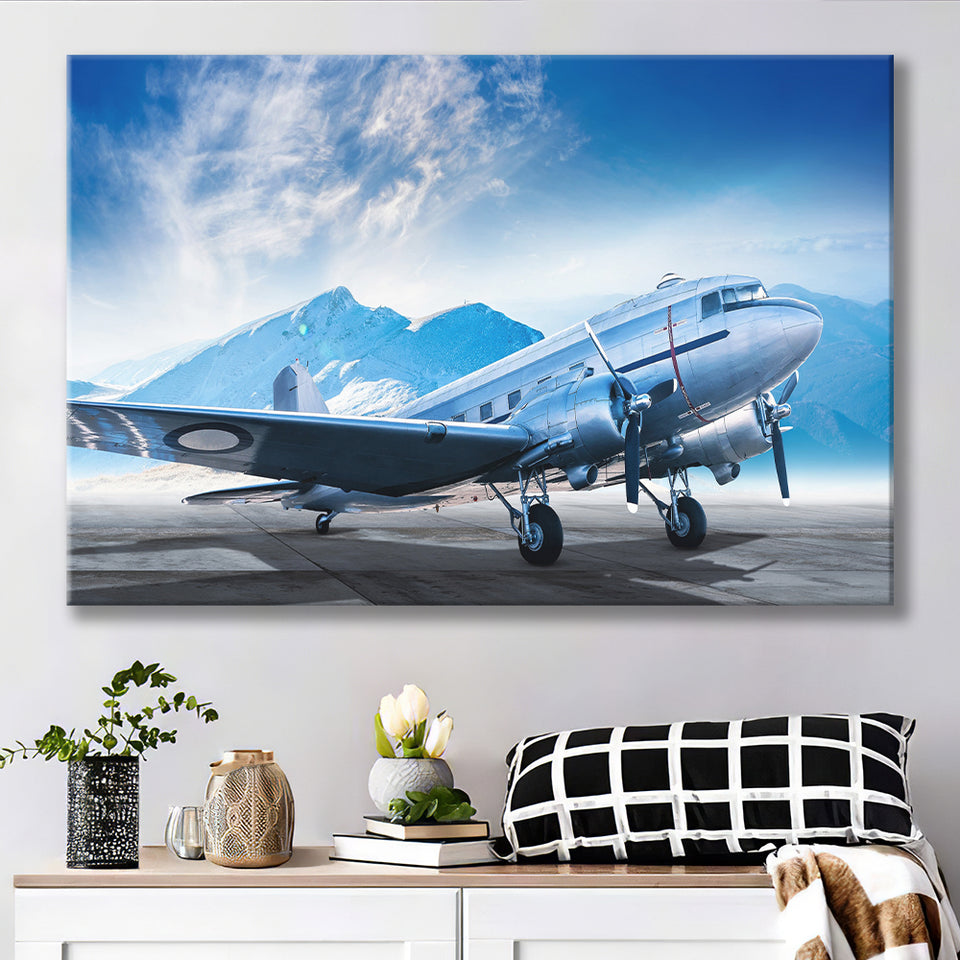 Silver Vintage Airplane Canvas Prints Wall Art Decor - Painting Canvas, Art Prints, Ready to Hang
