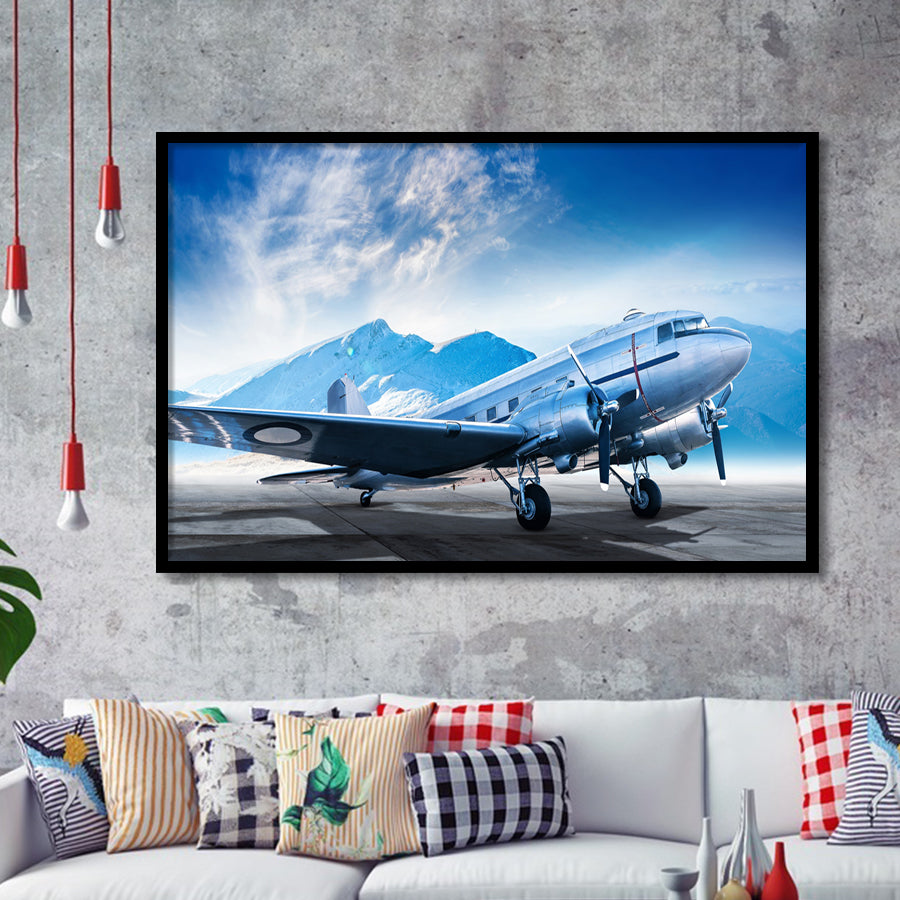 Silver Vintage Airplane Framed Art Prints Wall Decor - Painting Art, Framed Picture, Ready to Hang