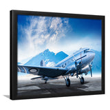 Silver Vintage Airplane Framed Art Prints Wall Decor - Painting Art, Framed Picture, Ready to Hang