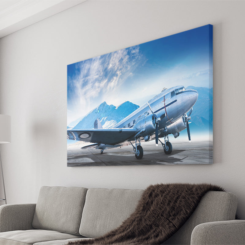 Silver Vintage Airplane Canvas Prints Wall Art Decor - Painting Canvas, Art Prints, Ready to Hang