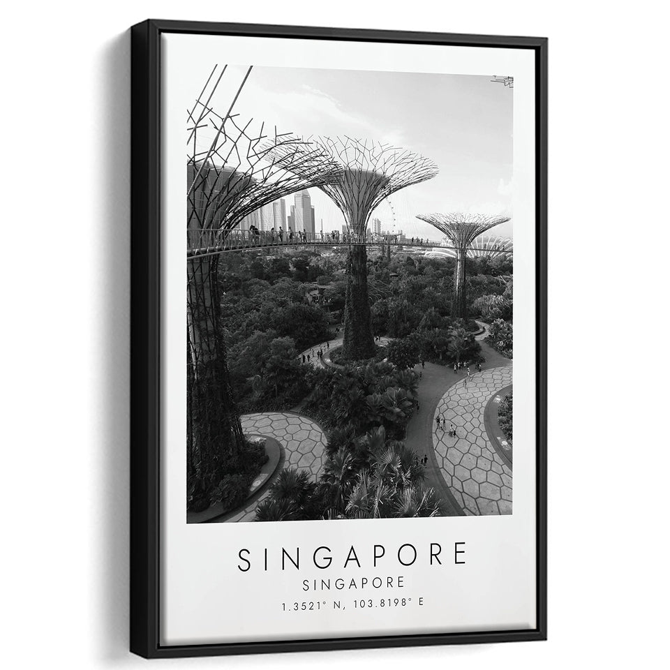 Singapore Black And White Art Framed Canvas Prints Wall Art Home Decor, Floating Frame
