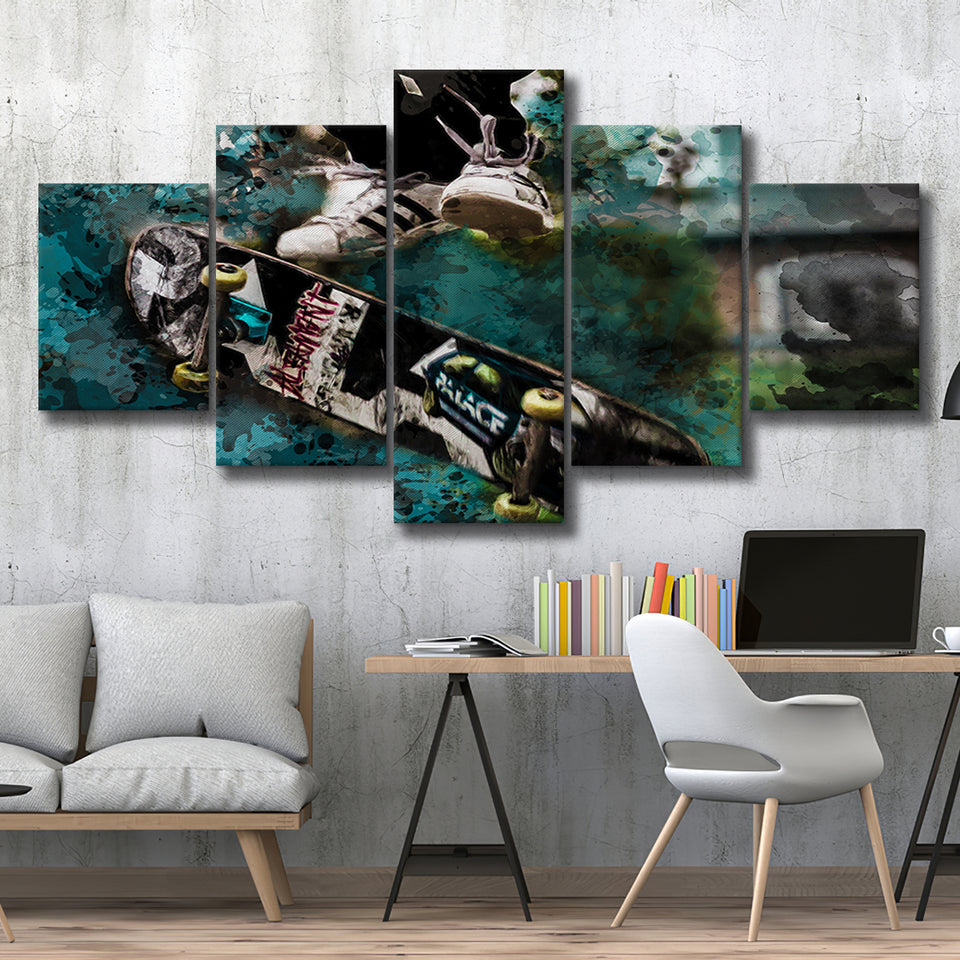 Skateboarding 5 Pieces Canvas Prints Wall Art Decor - Painting Canvas, Mixed Canvas, Multi Panels