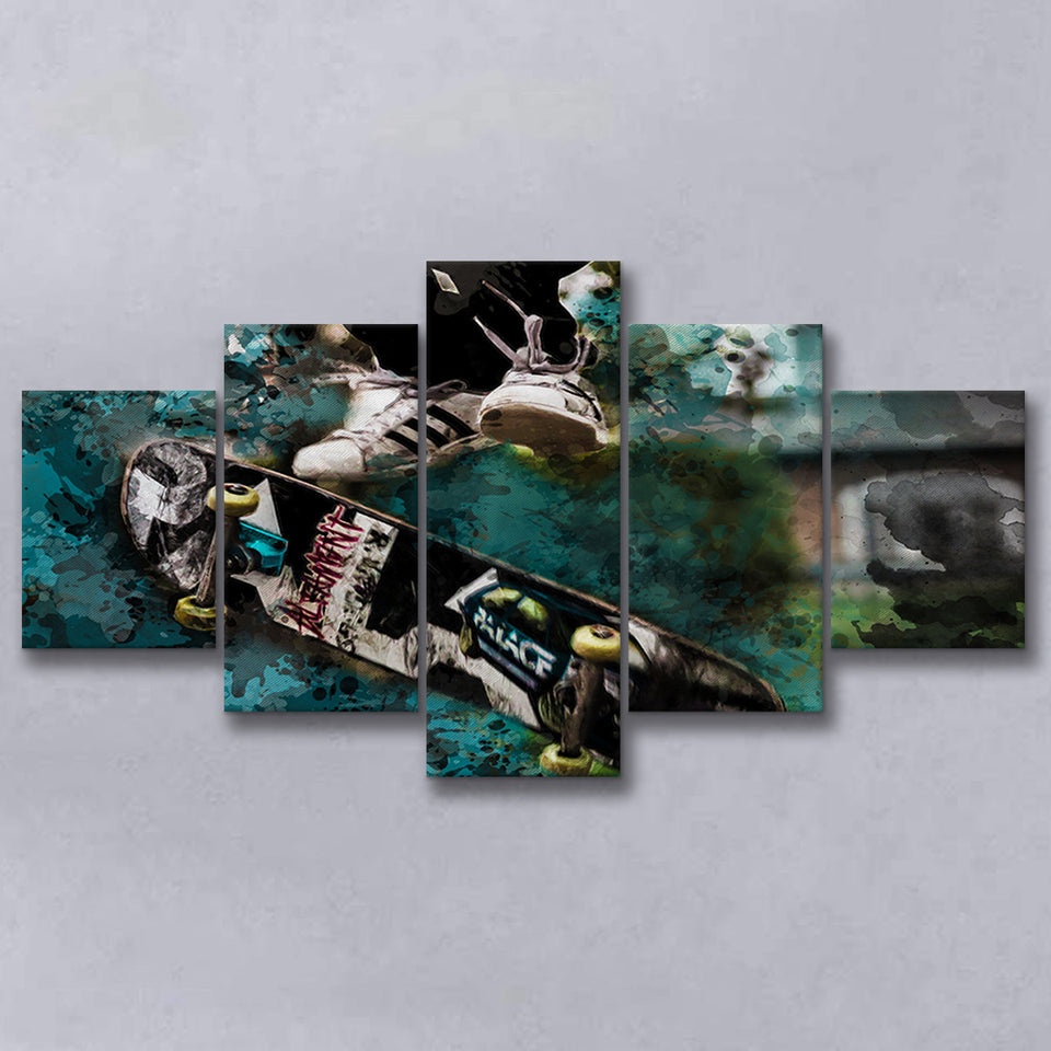 Skateboarding 5 Pieces Canvas Prints Wall Art Decor - Painting Canvas, Mixed Canvas, Multi Panels