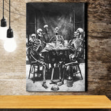 Skeletons Smoking Black And White Print, Gothic Skeletons Drinking Canvas Prints Wall Art Home Decor