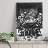 Skeletons Smoking Black And White Print, Gothic Skeletons Drinking Canvas Prints Wall Art Home Decor