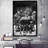 Skeletons Smoking Black And White Print, Gothic Skeletons Drinking Framed Art Print Wall Art Decor,Framed Picture