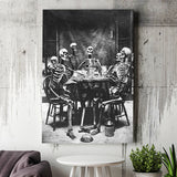 Skeletons Smoking Black And White Print, Gothic Skeletons Drinking Canvas Prints Wall Art Home Decor
