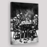 Skeletons Smoking Black And White Print, Gothic Skeletons Drinking Canvas Prints Wall Art Home Decor
