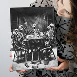 Skeletons Smoking Black And White Print, Gothic Skeletons Drinking Canvas Prints Wall Art Home Decor