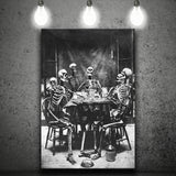 Skeletons Smoking Black And White Print, Gothic Skeletons Drinking Canvas Prints Wall Art Home Decor