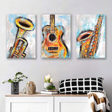Sketched Instruments Colorfull Set of 3 Piece Canvas Prints Wall Art Decor