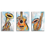 Sketched Instruments Colorfull Set of 3 Piece Canvas Prints Wall Art Decor