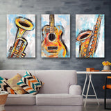 Sketched Instruments Colorfull Set of 3 Piece Canvas Prints Wall Art Decor