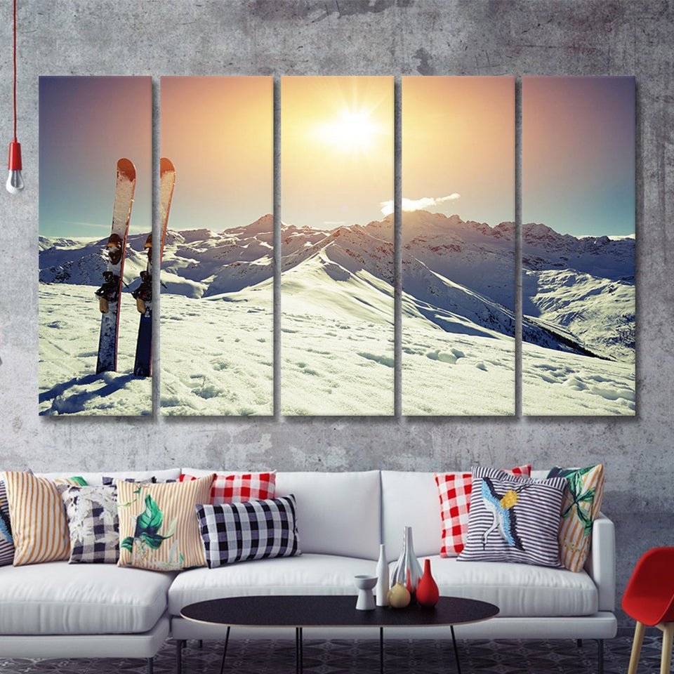 Ski Modern 5 Piece B Canvas Prints Wall Art Decor - Painting Canvas, Multi Panels