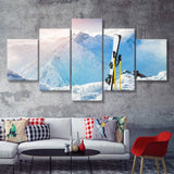 Ski and Landscape Mountains 5 Piece Canvas Prints Wall Art Decor - Painting Canvas, Multi Panels