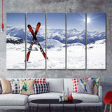 Skiing Painting Canvas Art Ski 5 Piece B Canvas Prints Wall Art Decor - Painting Canvas, Multi Panels