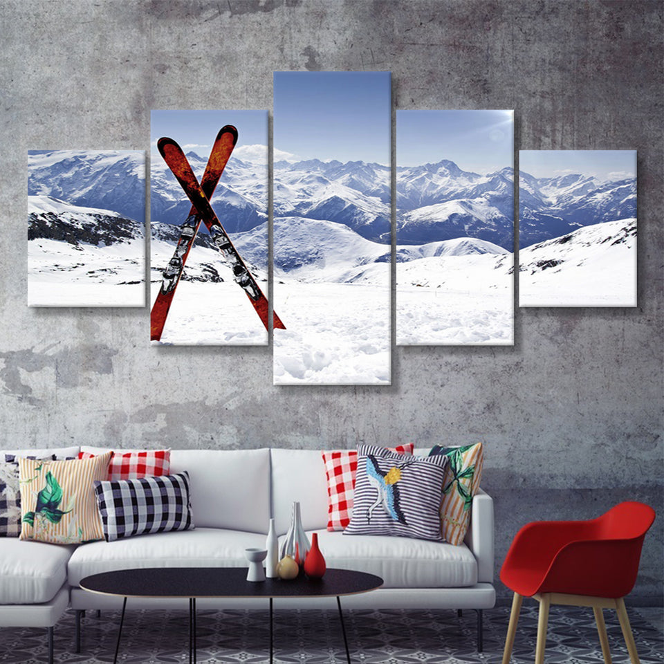 Skiing Painting Canvas Art Ski 5 Piece Canvas Prints Wall Art Decor - Painting Canvas, Multi Panels