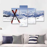 Skiing Painting Canvas Art Ski 5 Piece Canvas Prints Wall Art Decor - Painting Canvas, Multi Panels