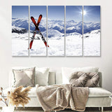 Skiing Painting Canvas Art Ski 5 Piece B Canvas Prints Wall Art Decor - Painting Canvas, Multi Panels