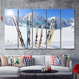 Skiing Sunny Nature Skiing Skiing in Mountains 5 Piece B Canvas Prints Wall Art Decor - Painting Canvas, Multi Panels