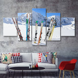 Skiing Sunny Nature Skiing Skiing in Mountains 5 Piece Canvas Prints Wall Art Decor - Painting Canvas, Multi Panels