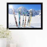 Skiing Sunny Nature Skiing Skiing in Mountains Framed Canvas Prints Wall Art Decor - Paiting Canvas, Art Prints, Floating Frame