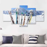 Skiing Sunny Nature Skiing Skiing in Mountains 5 Piece Canvas Prints Wall Art Decor - Painting Canvas, Multi Panels