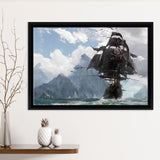 Skull Flag Pirate Ship Framed Canvas Prints Wall Art - Painting Canvas, Home Wall Decor, Prints for Sale,Black Frame