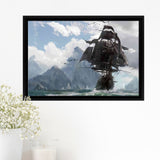 Skull Flag Pirate Ship Framed Canvas Prints Wall Art - Painting Canvas, Home Wall Decor, Prints for Sale,Black Frame
