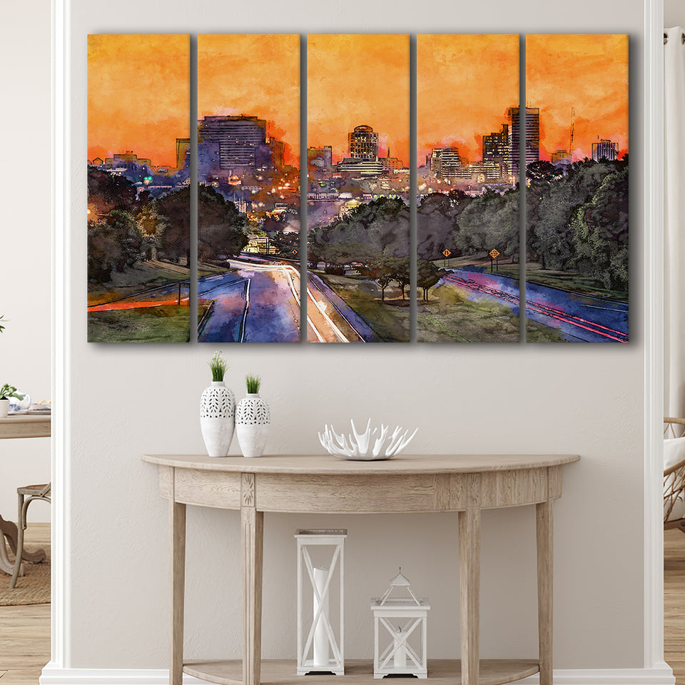 Skyline Downtown Columbia South Carolina Above 5 Pieces Extra Large Canvas Prints Wall Art Home Decor