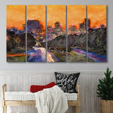 Skyline Downtown Columbia South Carolina Above 5 Pieces Extra Large Canvas Prints Wall Art Home Decor