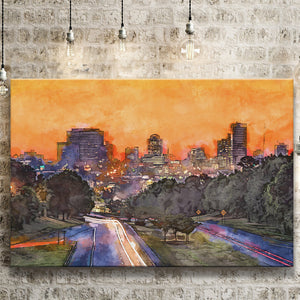 Skyline Downtown Columbia South Carolina Above City Art Watercolor Canvas Prints Wall Art Home Decor, Large Canvas