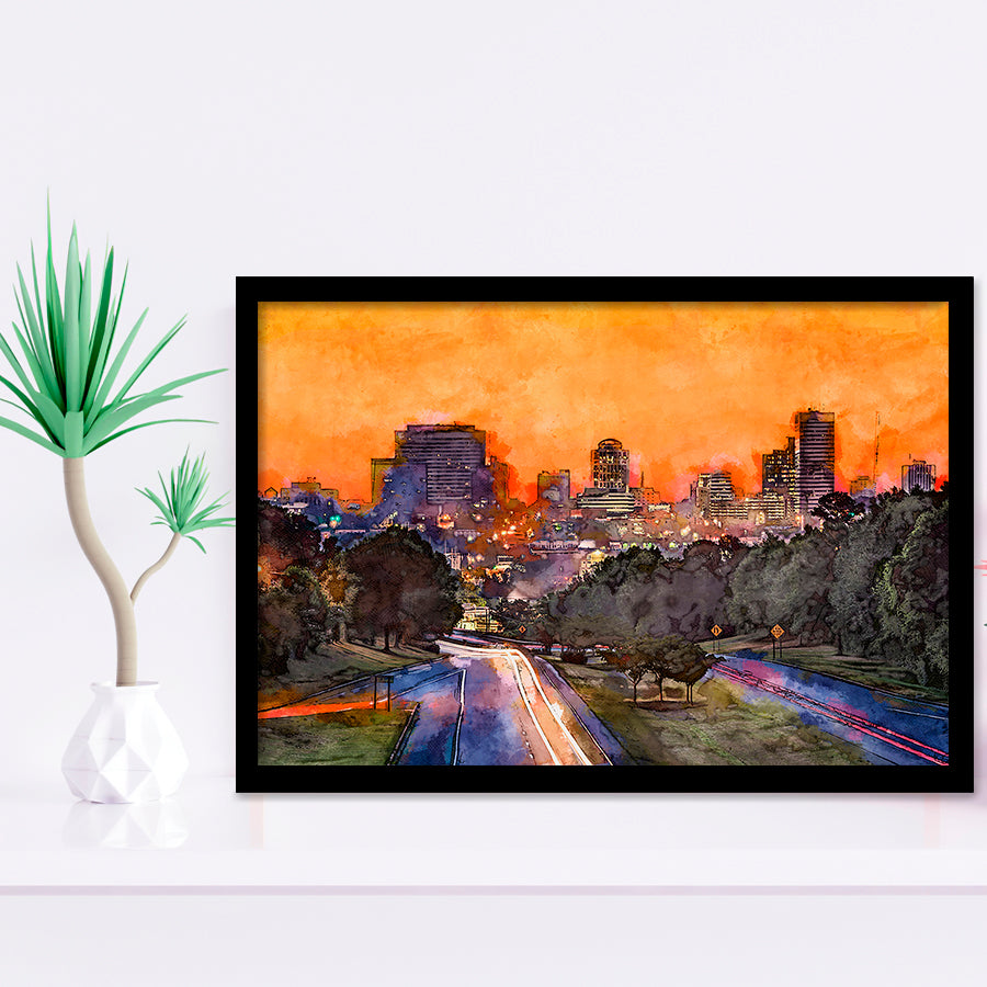 Skyline Downtown Columbia South Carolina Above City Art Watercolor Framed Art Prints Wall Art Decor,Framed Picture