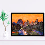 Skyline Downtown Columbia South Carolina Above City Art Watercolor Framed Art Prints Wall Art Decor,Framed Picture