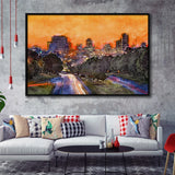 Skyline Downtown Columbia South Carolina Above City Art Watercolor Framed Canvas Prints Wall Art Home Decor,Floating Frame