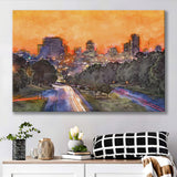 Skyline Downtown Columbia South Carolina Above City Art Watercolor Canvas Prints Wall Art Home Decor, Large Canvas