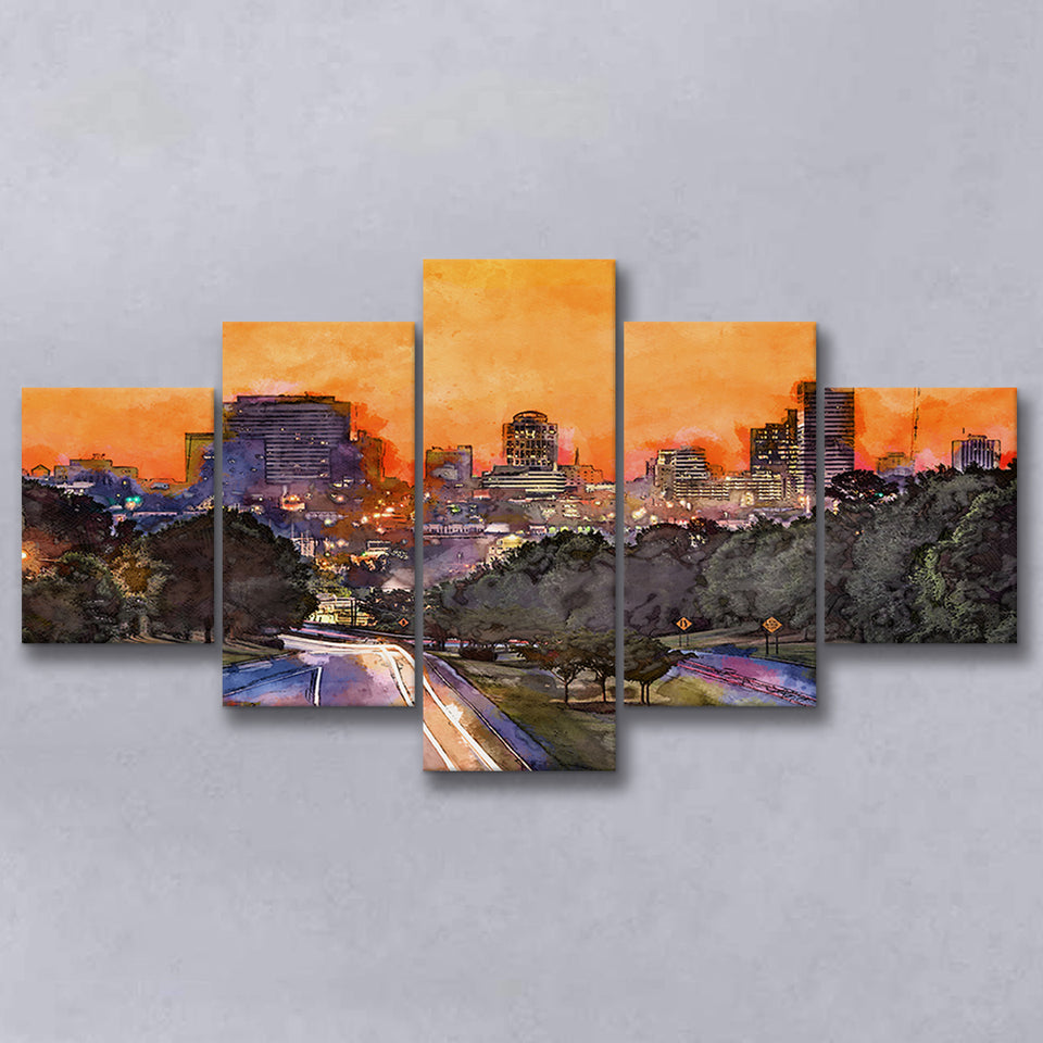 Skyline Downtown Columbia South Carolina Above 5 Pieces Mixed Canvas Prints Wall Art Home Decor
