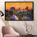 Skyline Downtown Columbia South Carolina Above City Art Watercolor Framed Canvas Prints Wall Art Home Decor,Floating Frame