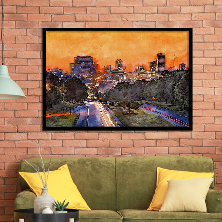 Skyline Downtown Columbia South Carolina Above City Art Watercolor Framed Art Prints Wall Art Decor,Framed Picture