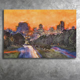 Skyline Downtown Columbia South Carolina Above City Art Watercolor Canvas Prints Wall Art Home Decor, Large Canvas